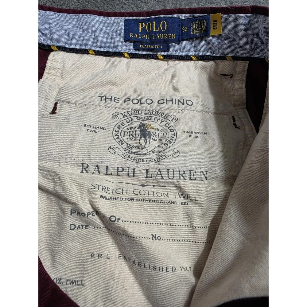 Polo Ralph Lauren Polo Chino Shorts Mens 33 Red Classic Fit 9 In Stretch Twill